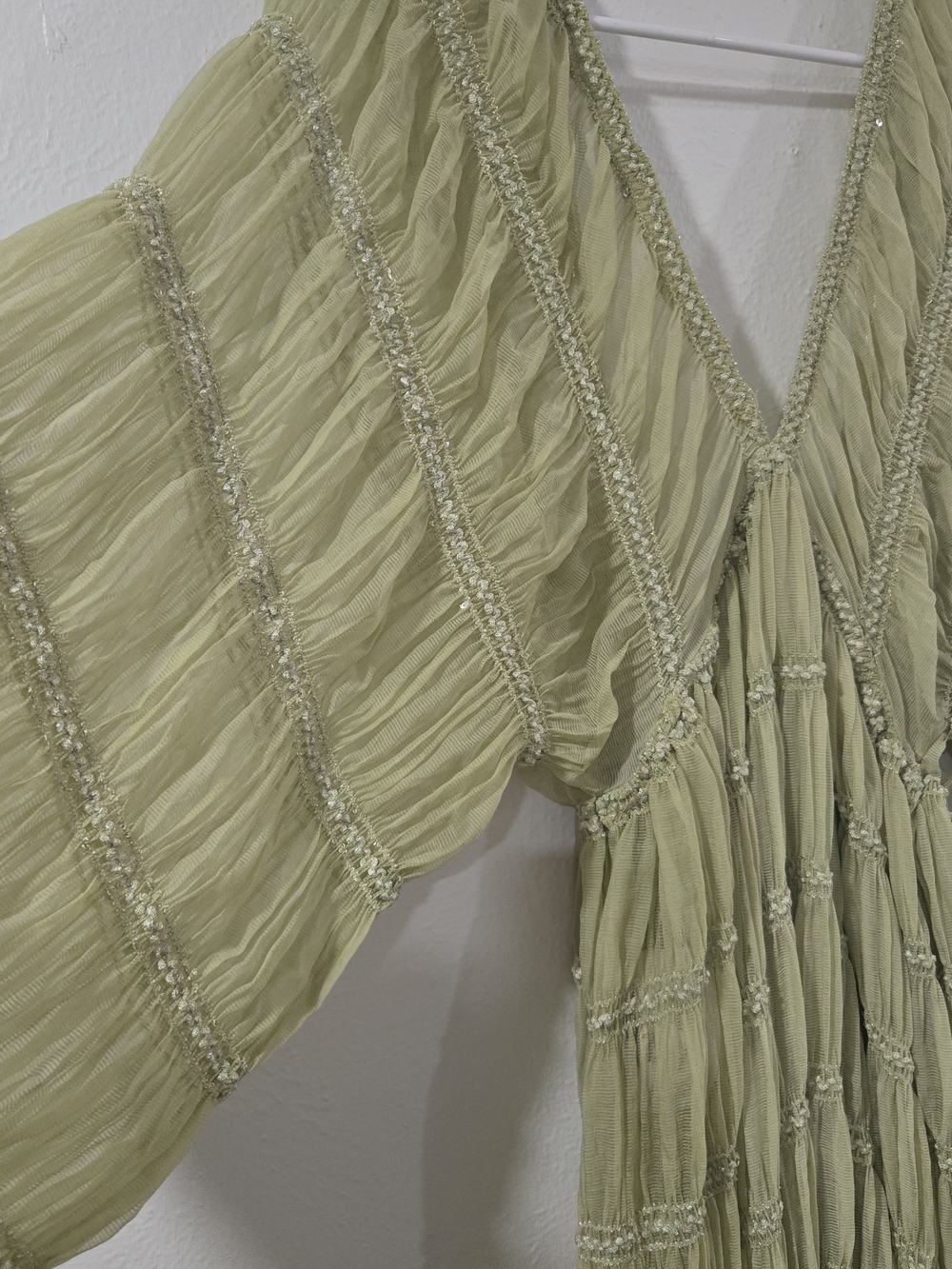 Flowy Sage Green Pleated Maxi Dress - Picture 3 of 12